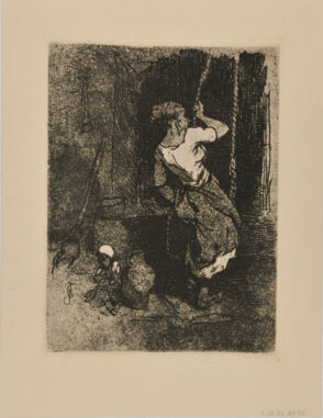 Woman Drawing Water from a Well, with a Child nearby