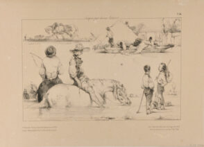 Sheet of Studies: Men on Horseback in the River, Children with Poles Over their Shoulders, etc.