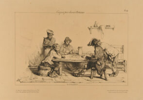 Sketch of men playing cards