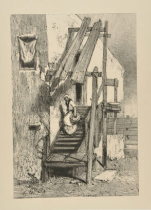 Woman Coming Down Stairs with a Basket