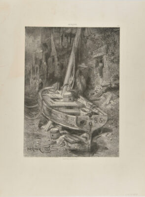 Bateau à Sec devant des Maisons de Pêcheurs