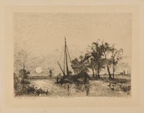 Boat Docked on a River in Holland