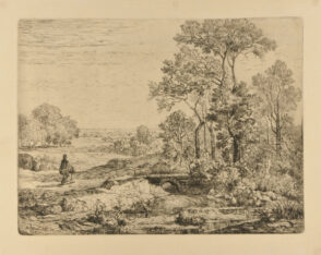 Woman with a Basket, walking towards a bridge