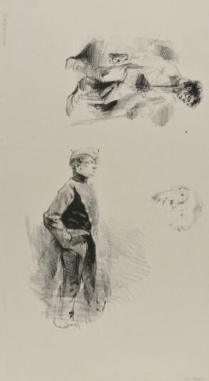 Sketches: Soldier, Man with Cane, Portrait Head