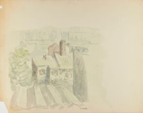 Rooftop View (recto); Group of Men (verso)