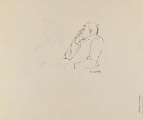 Profile of Man Resting Chin in Hand (recto); Two Seated Women with Hats (verso)