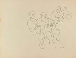 Four Figures Seated on Benches