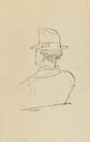 Rear View of Seated Man with a Hat