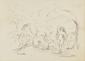 Nudes Posing in the Forest (recto); Office Scene (verso)