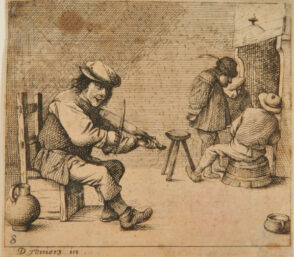 Dutch Interior with One Peasant Playing on a Violin, and Three Before a Fireplace