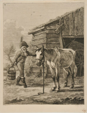 Man Carrying Water to Horses