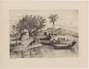 Oriental landscape, with man in boat