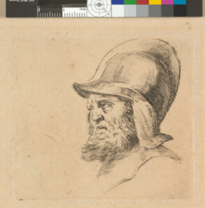 Recueil de Quarante Griffonements et Epreuves d’Eau-forte par Della Bella (Old soldier with helmet)