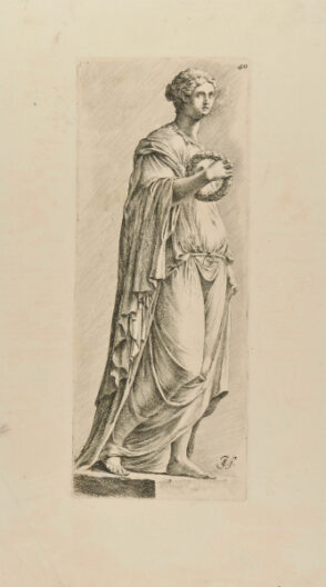 Draped Female Figure Holding a Wreath Turned to Right