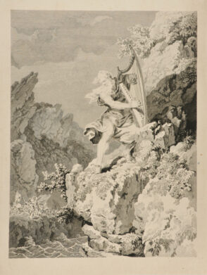 Old Bard Playing on His Harp, Standing on a Cliff above Rough Waters