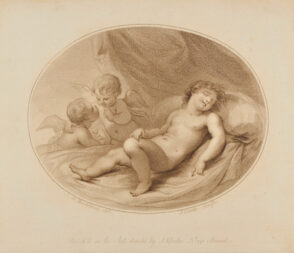 Sleeping Child with Two Small Angels at Left