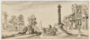 Man Driving a Cart by a Cross in the Road