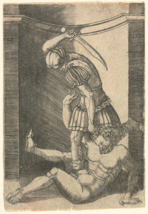 Roman Soldier Trying to Decapitate a Nude Man