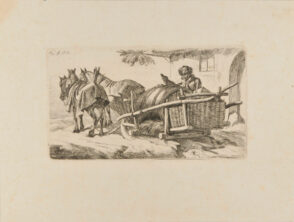 Sleigh with Wine Barrel Drawn by Two Horses