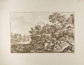 Arcadian Landscape with Small Round Temple at Left and Stag on a Hill at Right