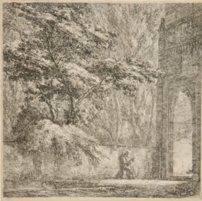 Monastery Garden with Monk Reading by a Wall