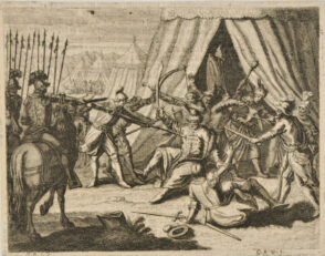 Soldiers Attacking Men in a Tent