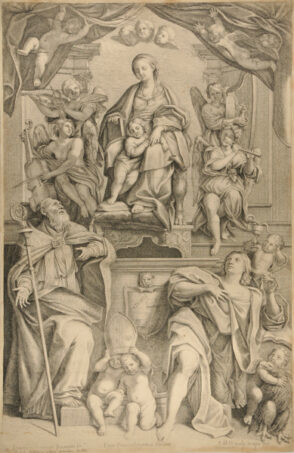 The Virgin and Child Enthroned, with St. Petronius and St. John the Evangelist in Adoration