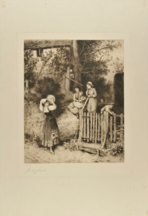 Italian Peasant Girl Playing on a Tambourine at a Gate