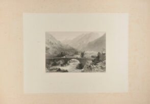 Swiss Landscape with Stone Bridge Over a Mountain Stream