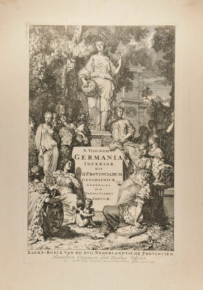 Frontispiece for “N. VISSCHERI / GERMANIA INFERIOR / SIVE / XVII PROVINCIARUM / GEOGRAPHICAE GENERALES / UT ET / PARTICULARES / TABULAE”