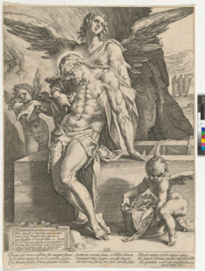 Angels Supporting the Body of Christ on the Edge of the Tomb