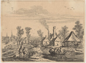 River Landscape with Six Men in a Row Boat