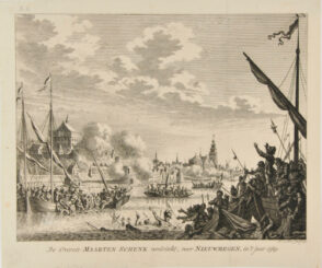 De Overste Maarten Schenk verdrinkt, voor Nieuwmegen, in’t jaar 1589