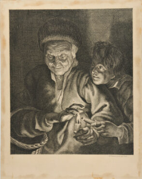Old Woman and Young Boy Holding Lighted Candles