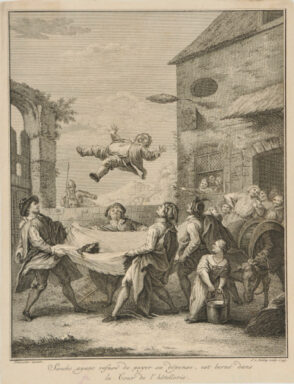 Sancho ayant refuse de payer sa depense, est berne dans la cour de l’hotellerie