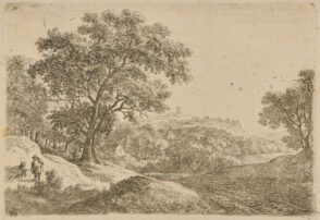 Two Travelers Conversing Below a Small Hill