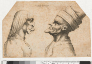 Woman with Protruding Lip and Man with High Cap
