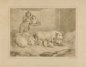 Pig Stable with Young Man and Woman Standing at a Window