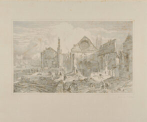 Workman Demolishing a Church by a River