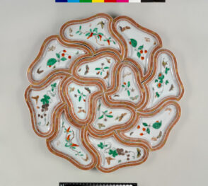 Segmented Plate with Design of Flowers, Fruits, and Butterflies
