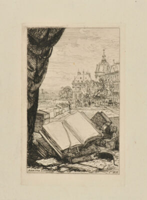 Frontispiece designed for the book “Alexandre Piedagnel, Un Bouquiniste Parisien (Paris: Édouard Rouveyre, 1878)”