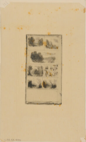 Sept croquis de paysage très petits sur la même planche