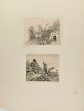 Landscape with Figure Seated on a Hillside [top]; Landscape with Figures near a Cross [bottom]