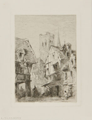 Village scene with church in the background